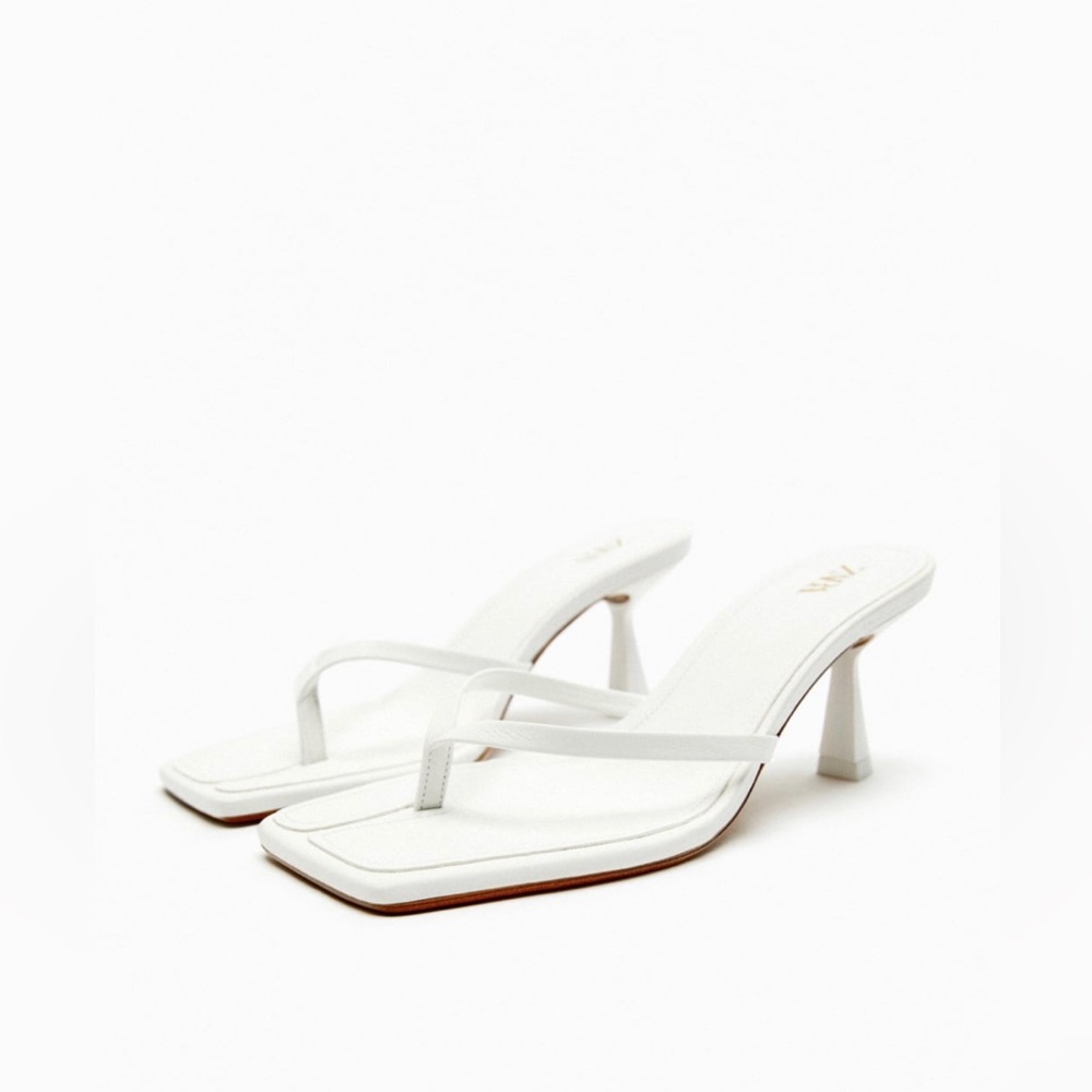 ZARA STRAPPY TOE POST HEELED LEATHER SANDALS SIZE 6.5